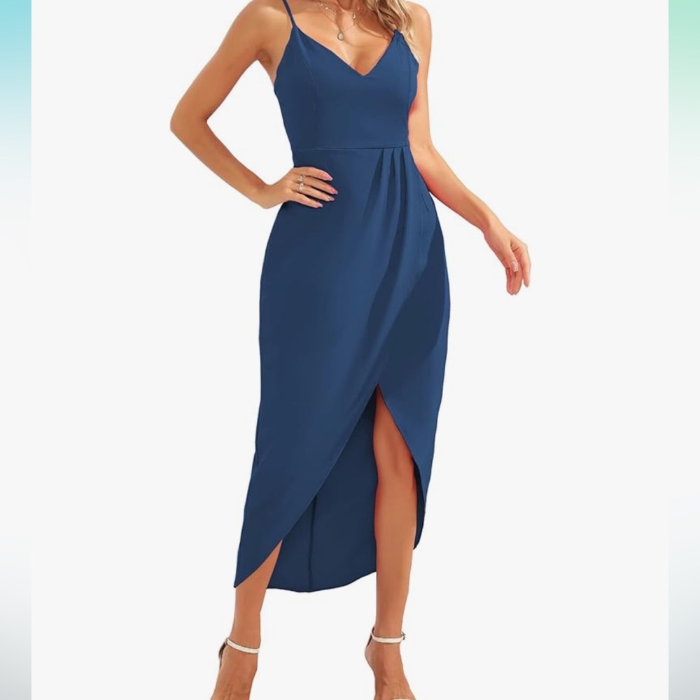 Blue Spaghetti Strap Cocktail Dress